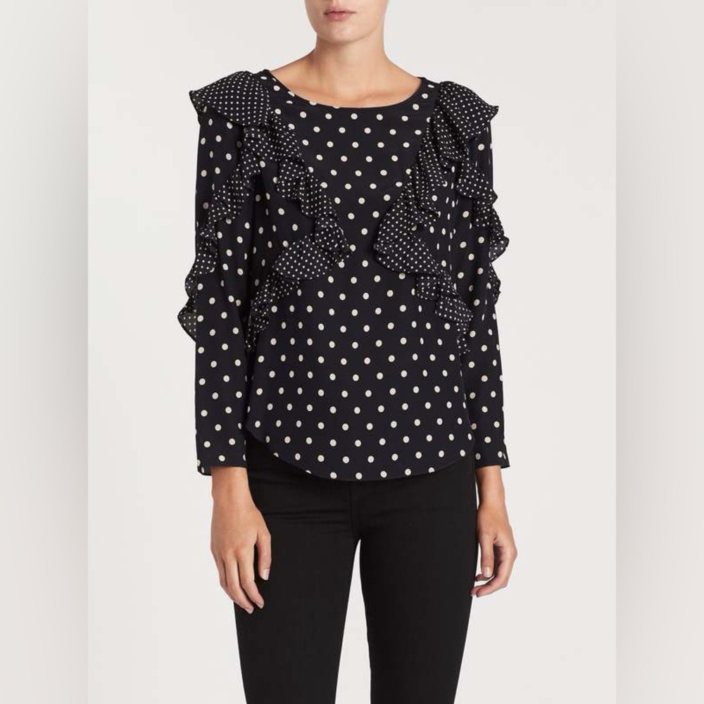 NWT Rebecca Taylor Polka Dot Ruffle Long-Sleeve Blouse